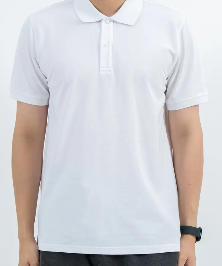White Short Sleeve Polo Shirt with Two-Button Placket