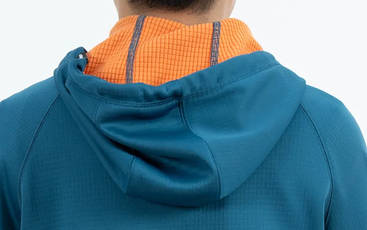 Teal Raglan Zip-Up Hoodie with Orange Chest Graphic and Drawcord