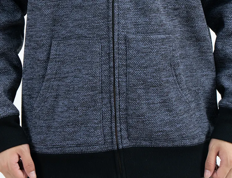 Blue-Grey Zip-Up Hoodie with Black Shoulder Panels