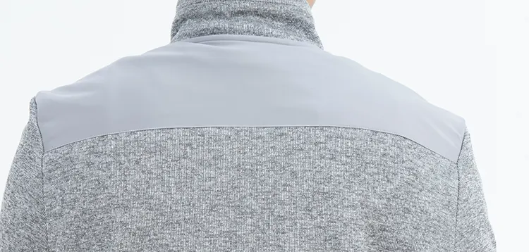Grey Stand Collar Zip Jacket with Smooth Shoulder and Chest Panels