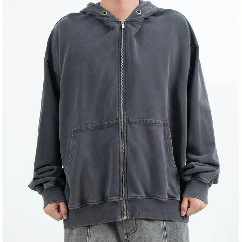 Oversized Charcoal Zip-Up Hoodie